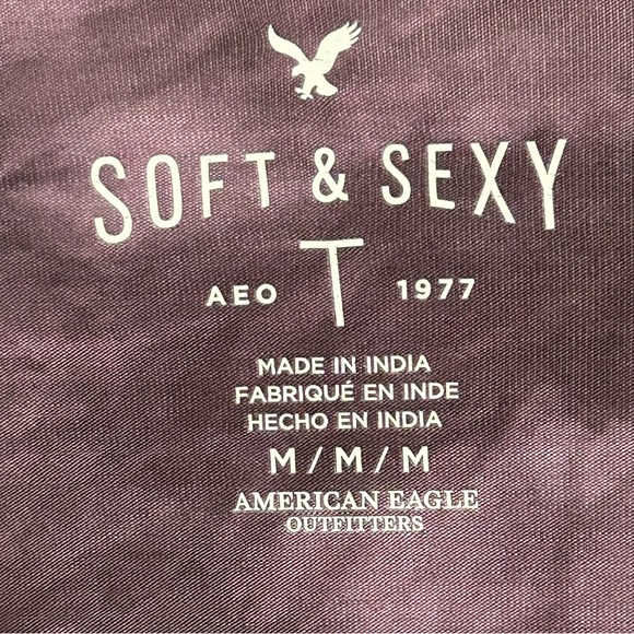 American Eagle Soft & Sexy Top Size M Bell Sleeve Faux Wrap Purple Tie D… - Picture 5 of 10
